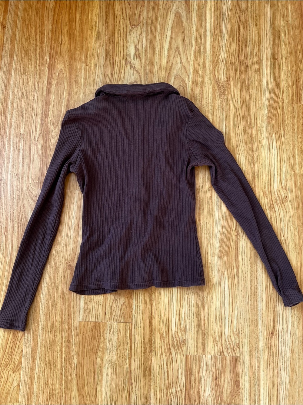 Brave Soul Women's Ribbed Button-Down Long Sleeve Top - Brown - Picture 2 of 3